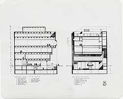Whitney Museum of American Art, cross section and elevation, New York.